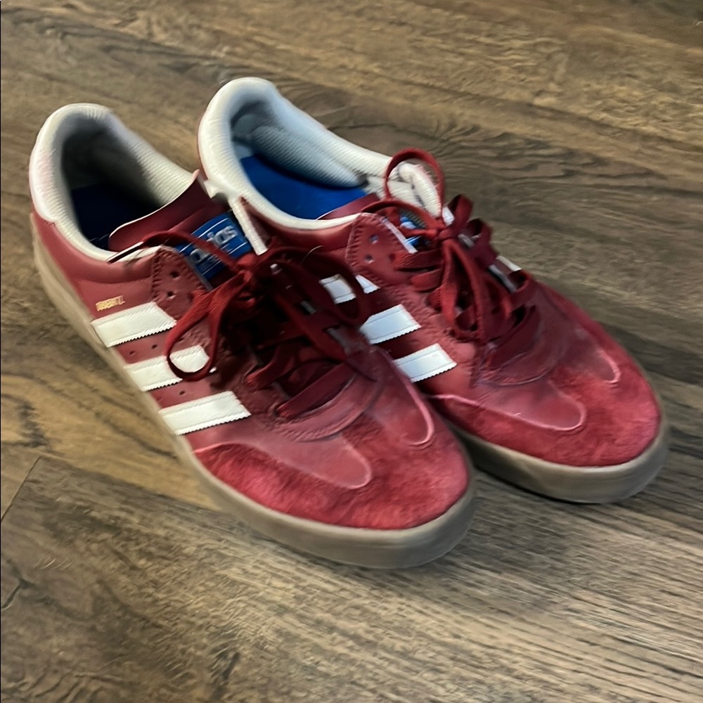 Adidas Red and White Sneakers with Suede and Mesh Design
